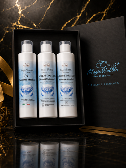 Box Diamante Assoluto – Essenza, Detersivo e Ammorbidente 3 × 250 ml