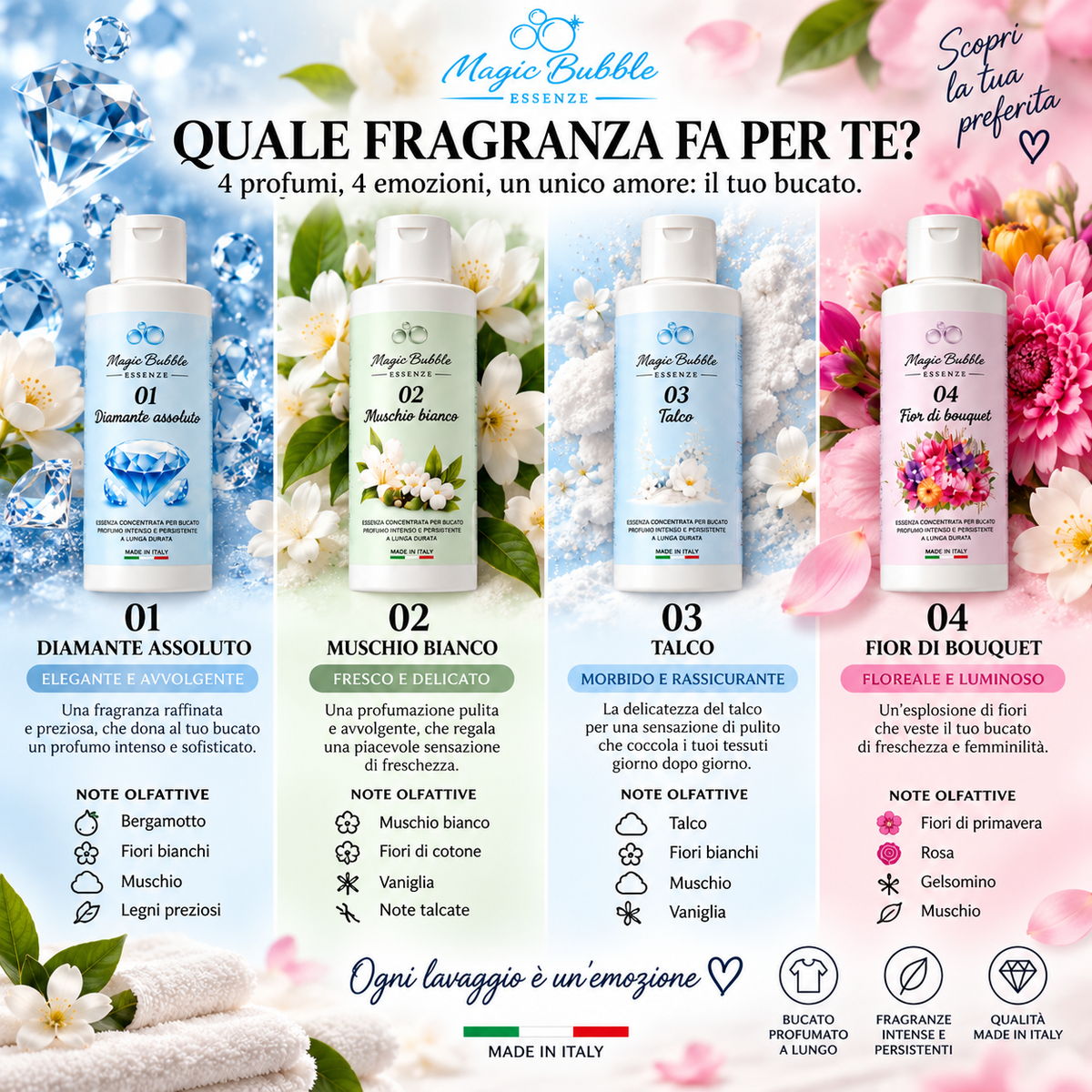 Box Scoperta – 4 Essenze Bucato Profumate da 100 ml