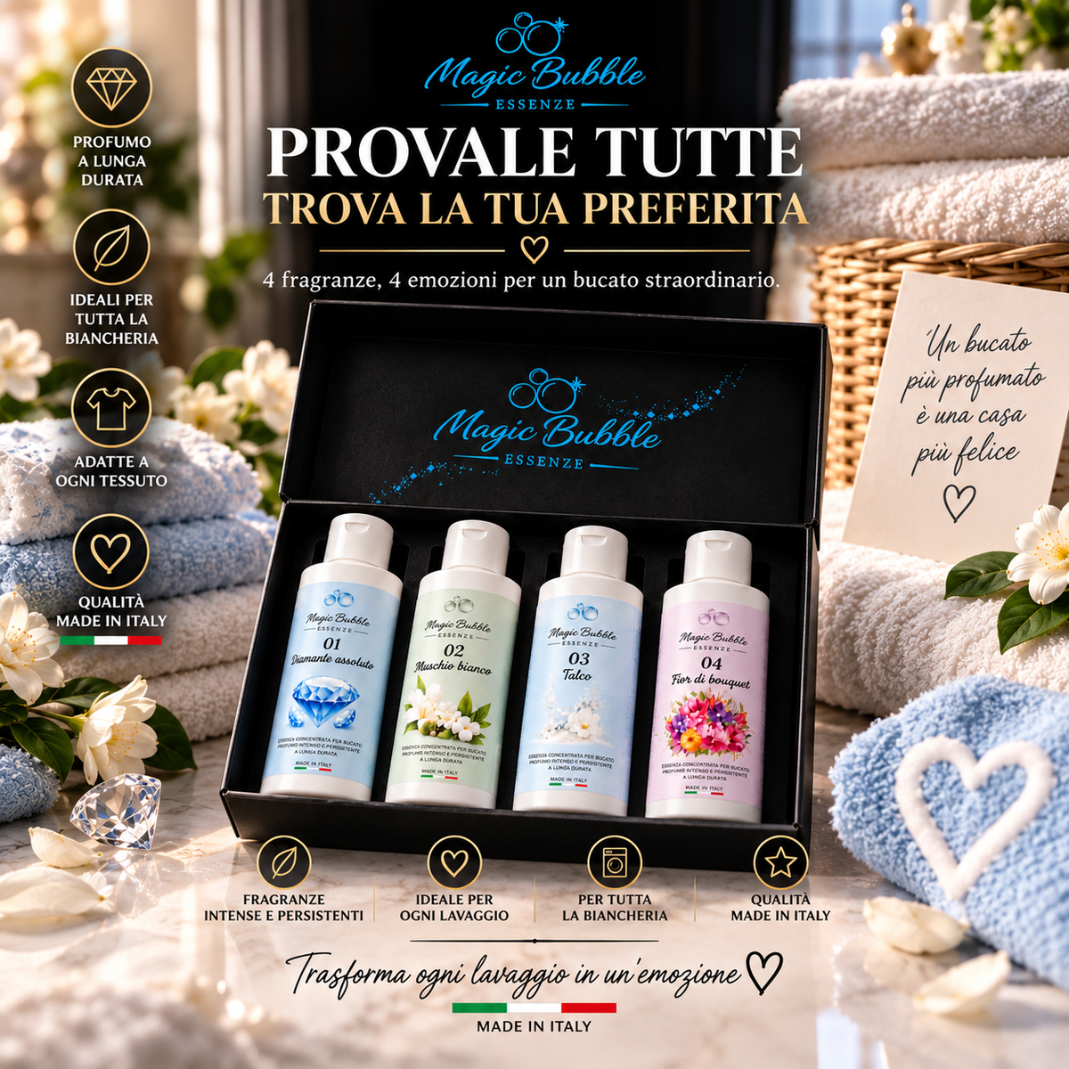 Box Scoperta – 4 Essenze Bucato Profumate da 100 ml