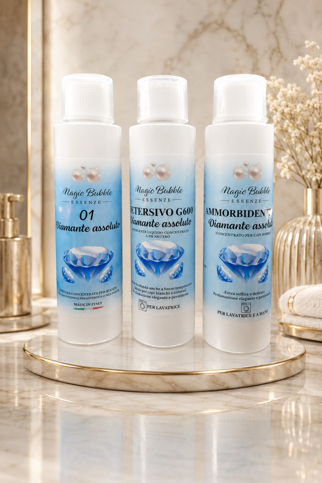 Box Diamante Assoluto – Essenza, Detersivo e Ammorbidente 3 × 250 ml